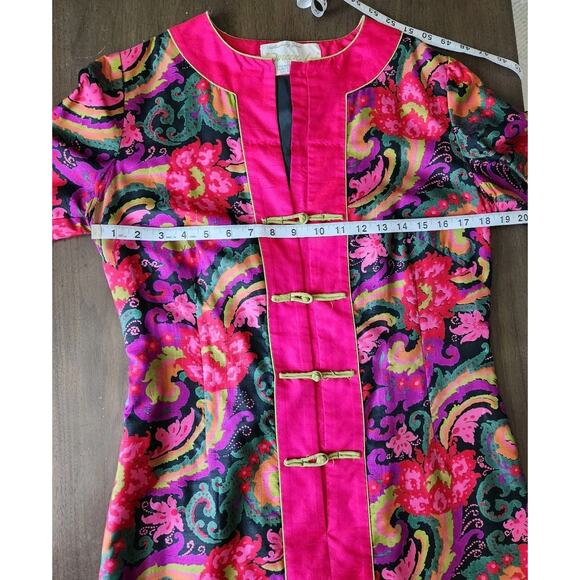 Vintage 60s Doreen Lok Floral Silk Kaftan Asian Dress READ FLAWS - Picture 6 of 13